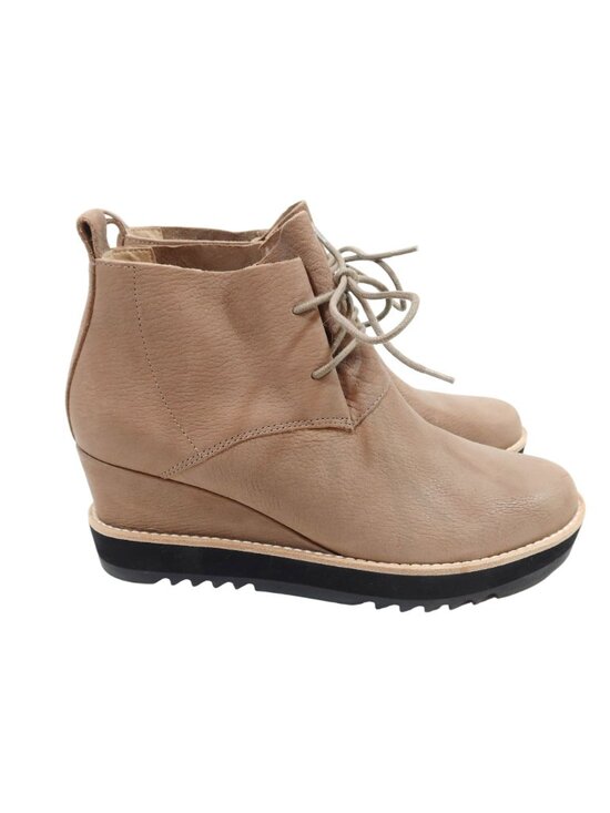 EILEEN FISHER Capa Nubuck Leather Lace Up Wedge Boots Size 9 B Tan - Picture 2 of 10